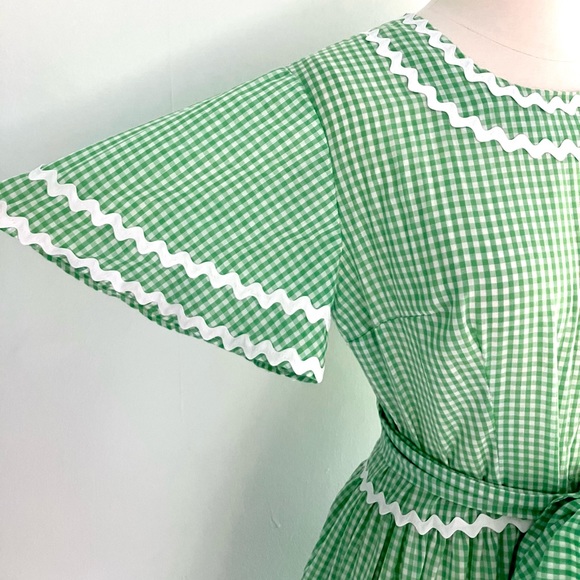 Vintage 60’s green & white gingham plaid country western square dance dress - Picture 4 of 8
